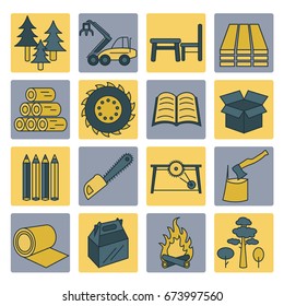 Pulp, paper and wood products icon set. Thin line design isolated on white. Create your industrial infographics collection. Vector illustration