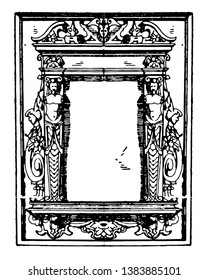Pulpit Frame was a German frame, that was dated between 1595 to 1597, vintage line drawing or engraving illustration.