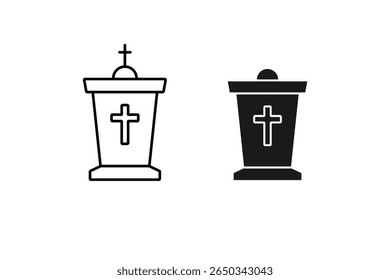 Pulpit Icon Christian Church Speaker Stand for Sermon and Preaching Line Art Black Outline Minimalist Style Isolated on White Background Religious Worship and Faith Illustration