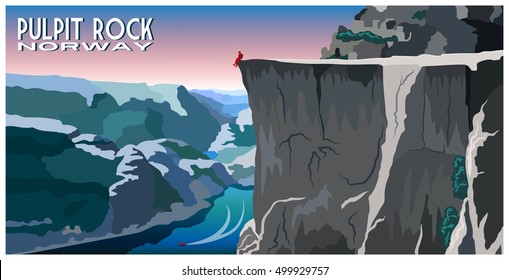 The Pulpit Rock in Norway. Handmade drawing vector illustration. 