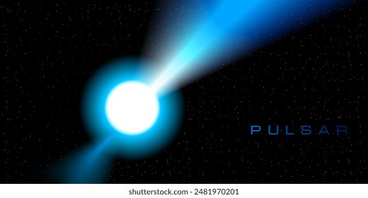 Pulsar scheme background illustration. Glowing stellar center with radiation polar jets.