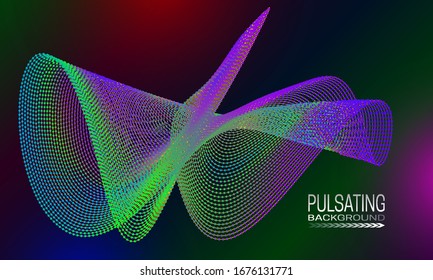 Pulsierendes futuristisches Hintergrunddesign mit bunten Punkten und Linien. Abstrakter Hintergrund für Banner, Flyer oder Poster.