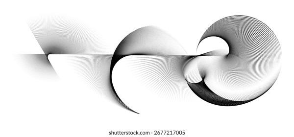 Pulsating halftone spiral flow – soundwave composition, abstract dynamic halftone waveform art.
