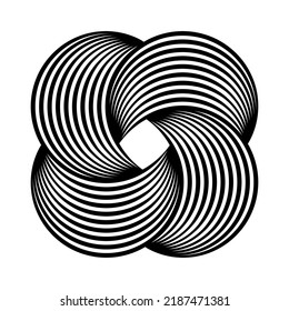 Pulsating spherical graphic constructed from a series of lines. Black, white lines sign, icon, symbol, icon, logo. Monochrome graphic design. Dynamic waves concept. Abstract background, line art patte