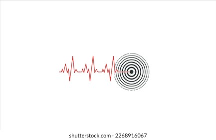 Pulsopicenter-Ortsmarke Earthquake. Erdbebensymbol im flachen Stil. Warnsymbol
