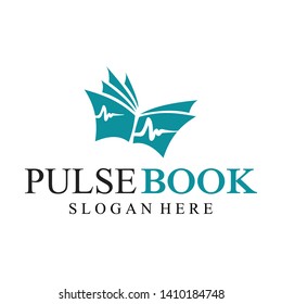 pulse book, health, book logo vector