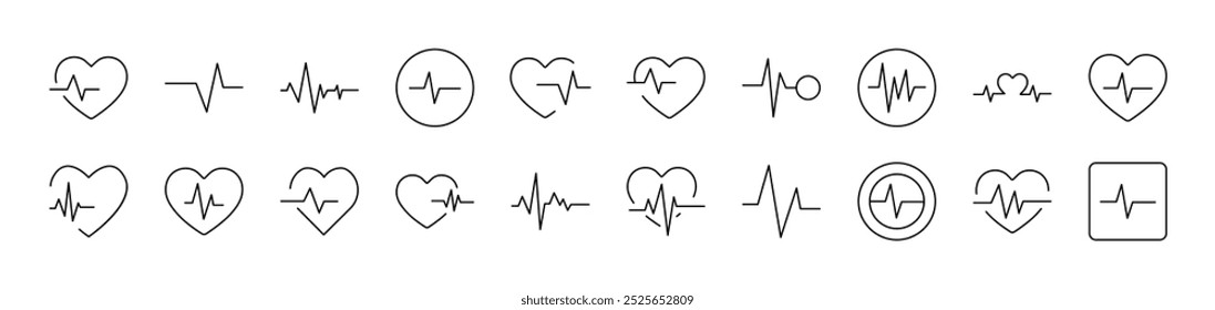 Pulse and Cardiogram Collection of Thin Icons. Editable Stroke. Suitable for Web Sites, Books, Cards, Apps