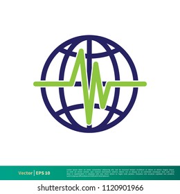Pulse Cardiogram and Globe Icon Vector Logo Template Illustration Design. Vector EPS 10.