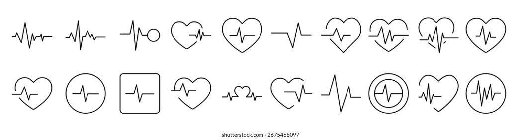 Pulse and Cardiogram Icon Set for UI, Placards, Books, Apps. vector