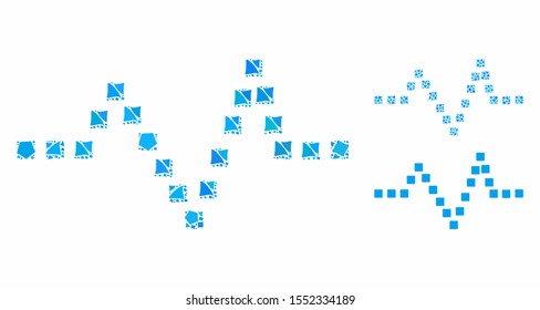 Pulse chart mosaic of trembly elements in variable sizes and shades, based on pulse chart icon. Vector irregular elements are combined into collage. Pulse chart icons collage with dotted pattern.