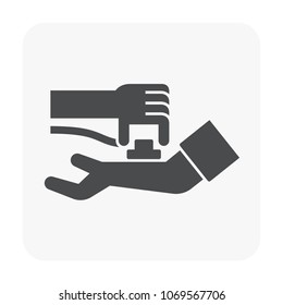 Pulse check vector icon consist of stethoscope, hand and arm. Doctor or nurse to diagnosis, diagnose heart, cardiac heartbeat rate or rhythm for patient, human to cardiology treatment and health care.