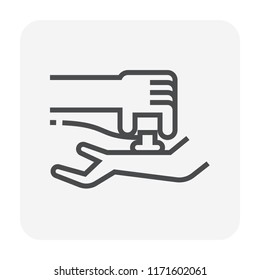 Pulse check vector icon consist of stethoscope, hand and arm. Doctor or nurse to diagnosis, diagnose heart, cardiac heartbeat rate or rhythm for patient. To cardiology treatment, health care. 64x64 px