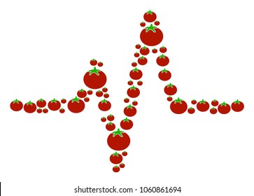 Pulse composition of tomato vegetables in various sizes. Vector tomatoes elements are composed into pulse illustration. Healthy vector design concept.