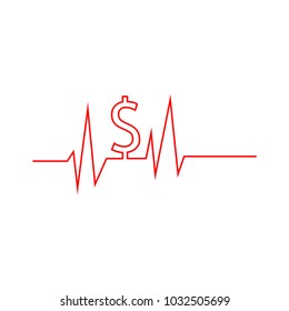  Pulse and dollar sign. Vector Illustration on white background