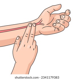 Pulse evaluation at the radial artery schematic vector illustration. Medical science educational illustration