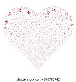 Pulse fireworks with heart shape. Vector illustration style is flat red iconic symbols on a white background. Object salute combined from random icons.