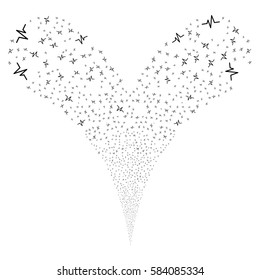 Pulse fireworks stream. Vector illustration style is flat black iconic symbols on a white background. Object double fountain done from random pictographs.