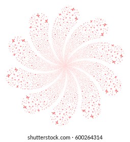 Pulse fireworks swirl flower with ten petals. Vector illustration style is flat red scattered symbols. Object whirl done from random symbols.