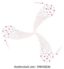 Pulse fireworks swirl rotation. Vector illustration style is flat red iconic symbols on a white background. Object whirl organized from random pictograms.