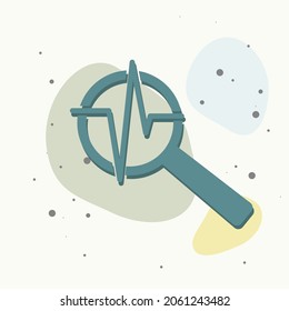 Ilustración vectorial de impulsos y lupa de vidrio. Símbolo de latido de la cardiología en fondo multicolor. Capas agrupadas para una ilustración de edición sencilla. Por tu diseño.