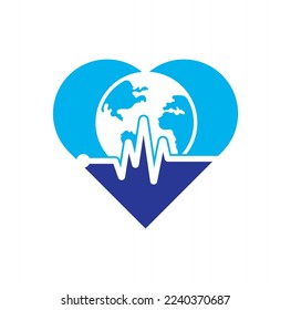 Icono de diseño del logotipo del globo de pulso. Icono del globo terrestre con latido cardíaco.
