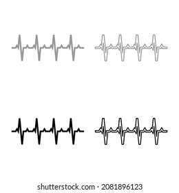 Pulse Graph Heart Beat Cardiogram Rhythm Graphic Ecg Echocardiogram Set Icon Grey Black Color Vector Illustration Image Simple Flat Style Solid Fill Outline Contour Line Thin