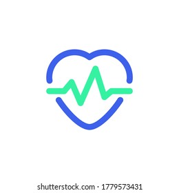 Pulse, heart beat icon vector, filled flat sign, bicolor pictogram, Heartbeat green and blue colors. Cardiology symbol, logo illustration