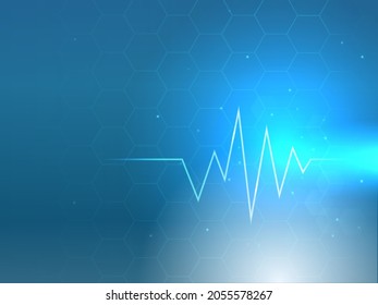 Pulse Or Heart Beat With Light Effect On Hexagon Pattern Background.