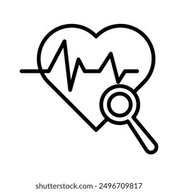 pulse heart check up icon linear logo mark in black and white