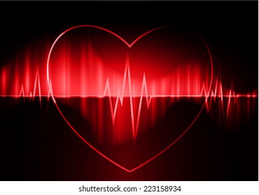 pulse heart glossy web icon on dark red background. Light Abstract Technology background for computer graphic website and internet.