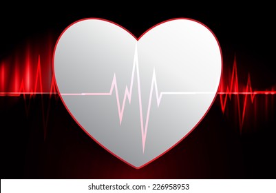pulse heart glossy web icon on dark red background. Light Abstract Technology background for computer graphic website and internet. 