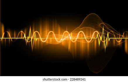 pulse heart glossy web icon on dark orange background. Light Abstract Technology background for computer graphic website and internet. 