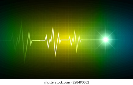 pulse heart glossy web icon on dark green yellow blue background. Light Abstract Technology background for computer graphic website and internet. 