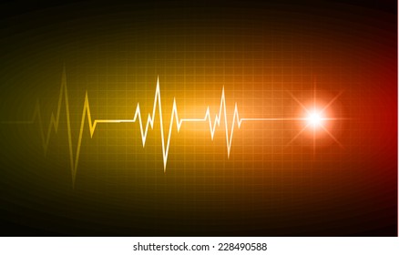 pulse heart glossy web icon on dark orange background. Light Abstract Technology background for computer graphic website and internet. 
