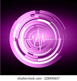 pulse heart glossy web icon on dark purple background. Light Abstract Technology background for computer graphic website and internet. 