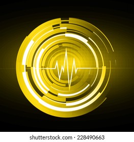 pulse heart glossy web icon on dark Yellow background. Light Abstract Technology background for computer graphic website and internet. 