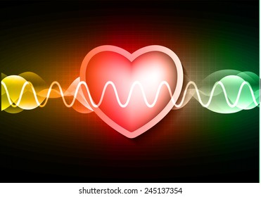 pulse heart glossy web icon on dark red background. Light Abstract Technology background for computer graphic website and internet. wave