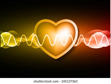 pulse heart glossy web icon on dark red background. Light Abstract Technology background for computer graphic website and internet. wave