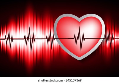 pulse heart glossy web icon on dark red background. Light Abstract Technology background for computer graphic website and internet. wave