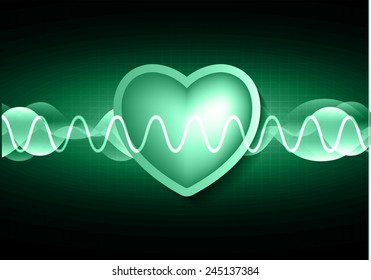 pulse heart glossy web icon on dark red background. Light Abstract Technology background for computer graphic website and internet. wave