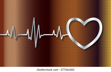 pulse heart glossy web icon on dark brown background. Light Abstract Technology background for computer graphic website and internet.