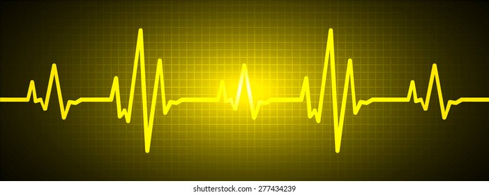 pulse heart glossy web icon on dark yellow background. Light Abstract Technology background for computer graphic website and internet.