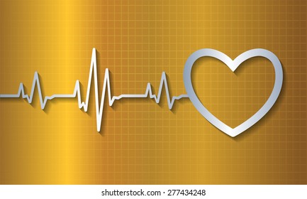 pulse heart glossy web icon on dark yellow gold background. Light Abstract Technology background for computer graphic website and internet.