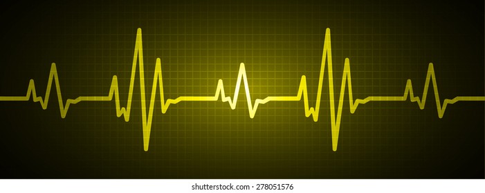 pulse heart glossy web icon on dark yellow background. Light Abstract Technology background for computer graphic website and internet.