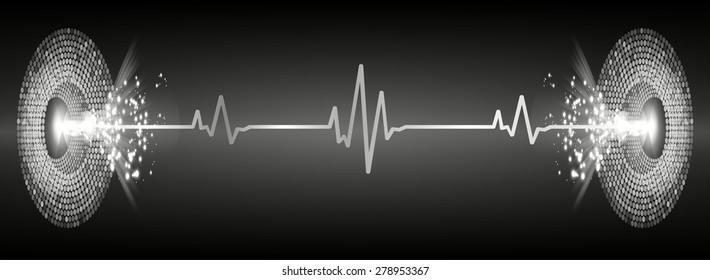 pulse heart glossy web icon on dark black background. Light Abstract Technology background for computer graphic website and internet. infographics.