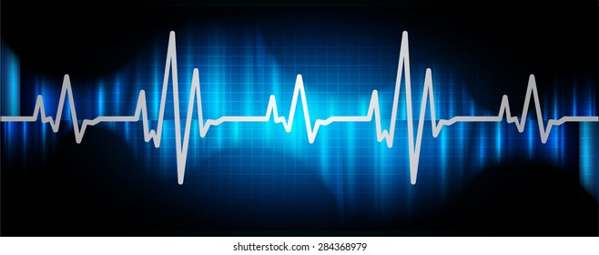 pulse heart glossy web icon on dark blue background. Light Abstract Technology background for computer graphic website and internet.