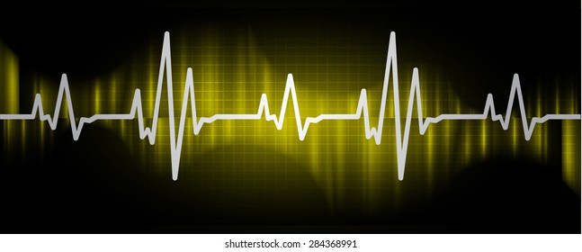 pulse heart glossy web icon on dark yellow background. Light Abstract Technology background for computer graphic website and internet.