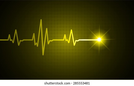 pulse heart glossy web icon on dark yellow background. Light Abstract Technology background for computer graphic website and internet.