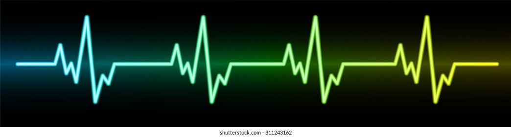 pulse heart glossy web icon on dark blue green yellow background. Light Abstract Technology background for computer graphic website and internet.