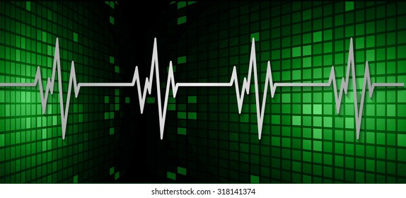 pulse heart glossy web icon on dark green background. Light Abstract Technology background for computer graphic website and internet.